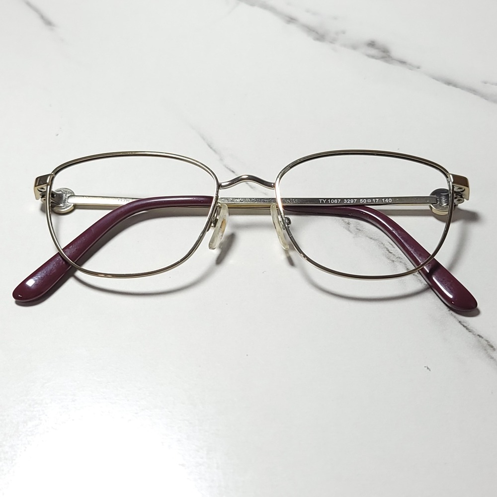 Tory Burch TY1067 3297 Gold Burgundy Oval Eyeglass Frames 50-17-140